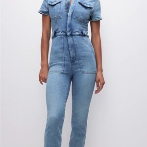 Good American Light Blue Denim Overalls